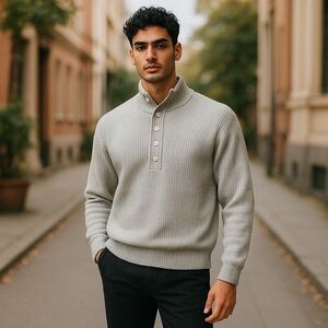 WOOL SWEATER 80s BUGABOO Canada men’s ski virgin gray Aspen Button-up collar